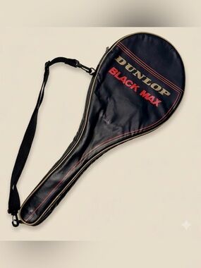 Vintage Dunlop Black Max Tennis Racquet Bag Cover Full Length Case 80s Vinyl